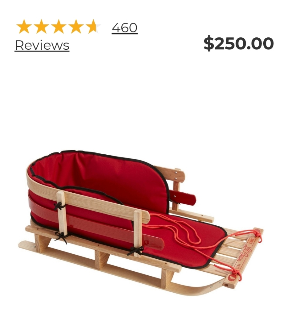 Red Wooden Kids Sled with Cushion